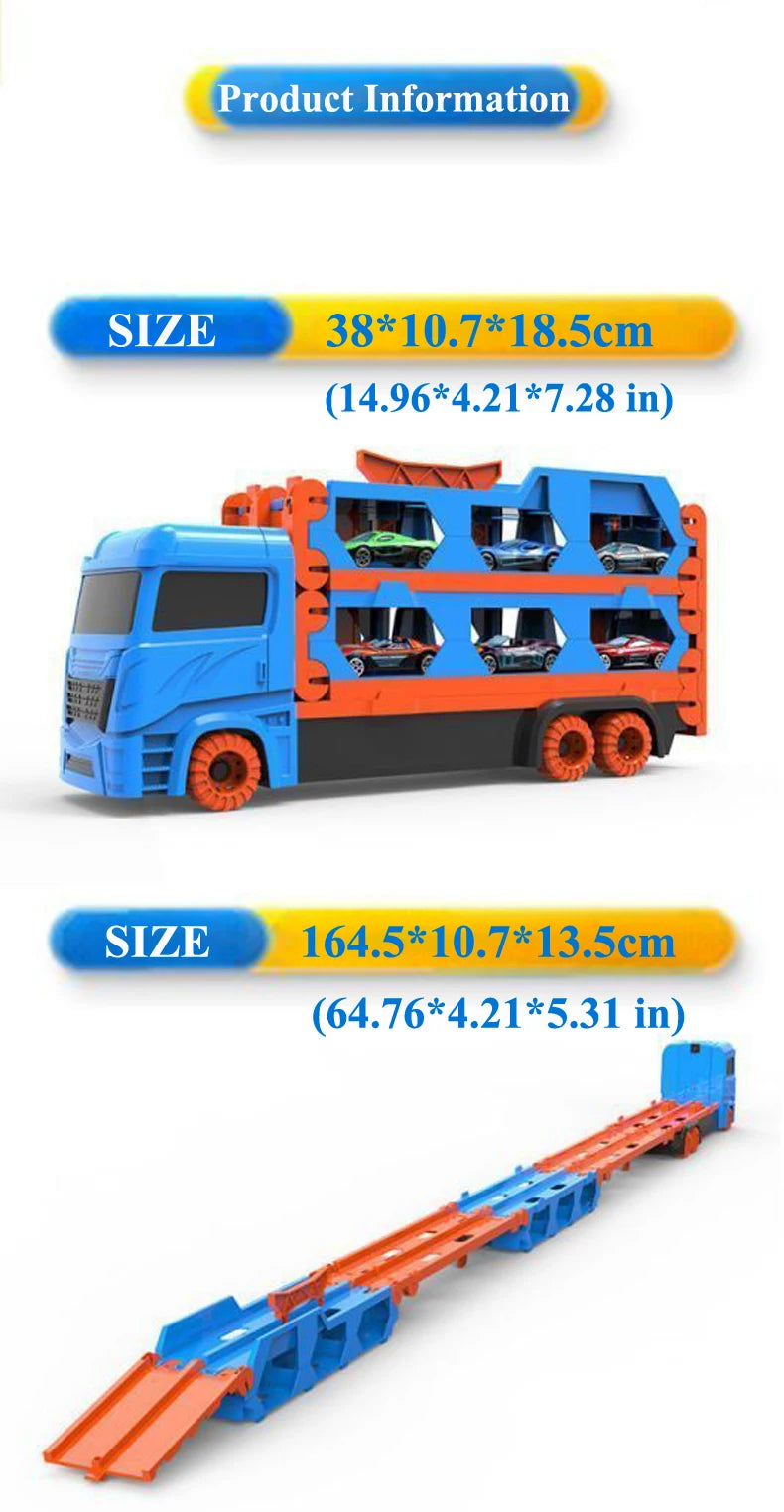 Large Car Transporter Truck with Folding Track and Racing Vehicles for Kids - Competitive Games and Storage Alloy Car Toy - Perfect Gift for Boys