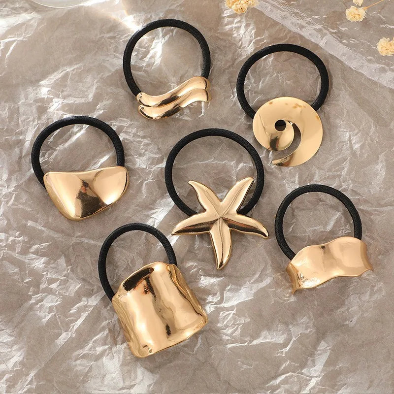 New 2024 Metal Irregular Golden Color Hair Bands Elastic Hair Scrunchies Hair Rope Headbands Women Girls Hair Accessories Gifts