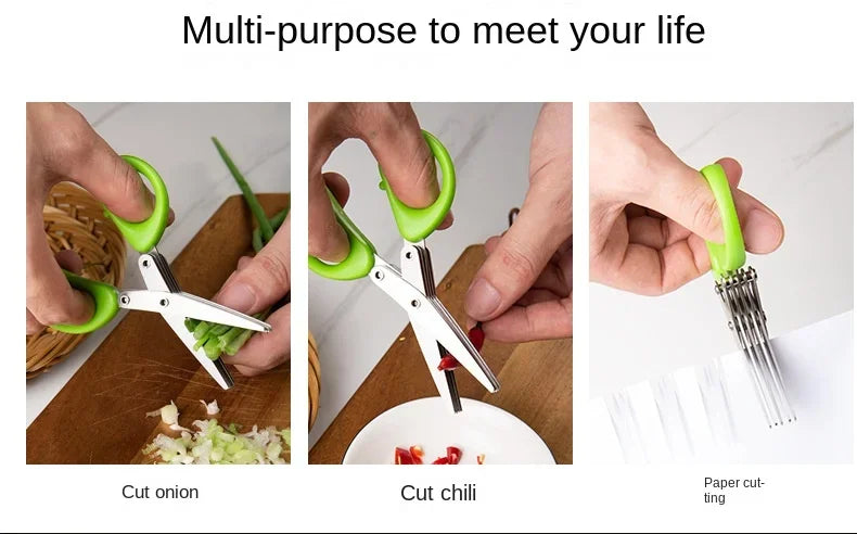 Multi-functional Stainless Steel 3/5 Layer Kitchen Scissors Pepper Shredded Chopped Scallion Cutter Laver Cut Cooking Tool