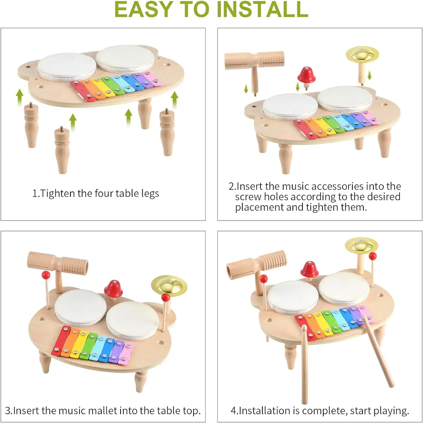 Wooden Xylophone Drum Set for Toddlers Montessori Musical Instruments Colorful Educational Toy