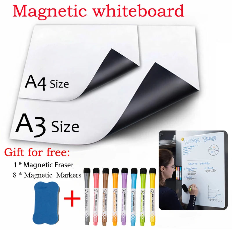 Magnetic A3 A4 Dry Erase Board Calendar Message Board with Fridge Magnets for Home Office School