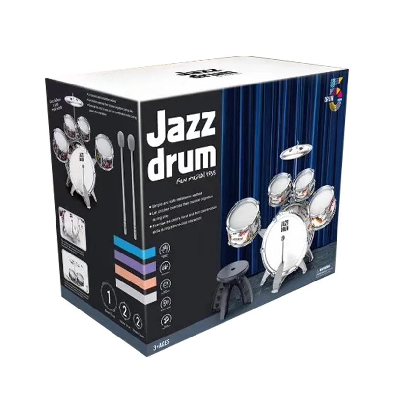 Kids Jazz Drum Set for Toddlers with Stool and Pedal Educational Musical Instruments Gift for Boys