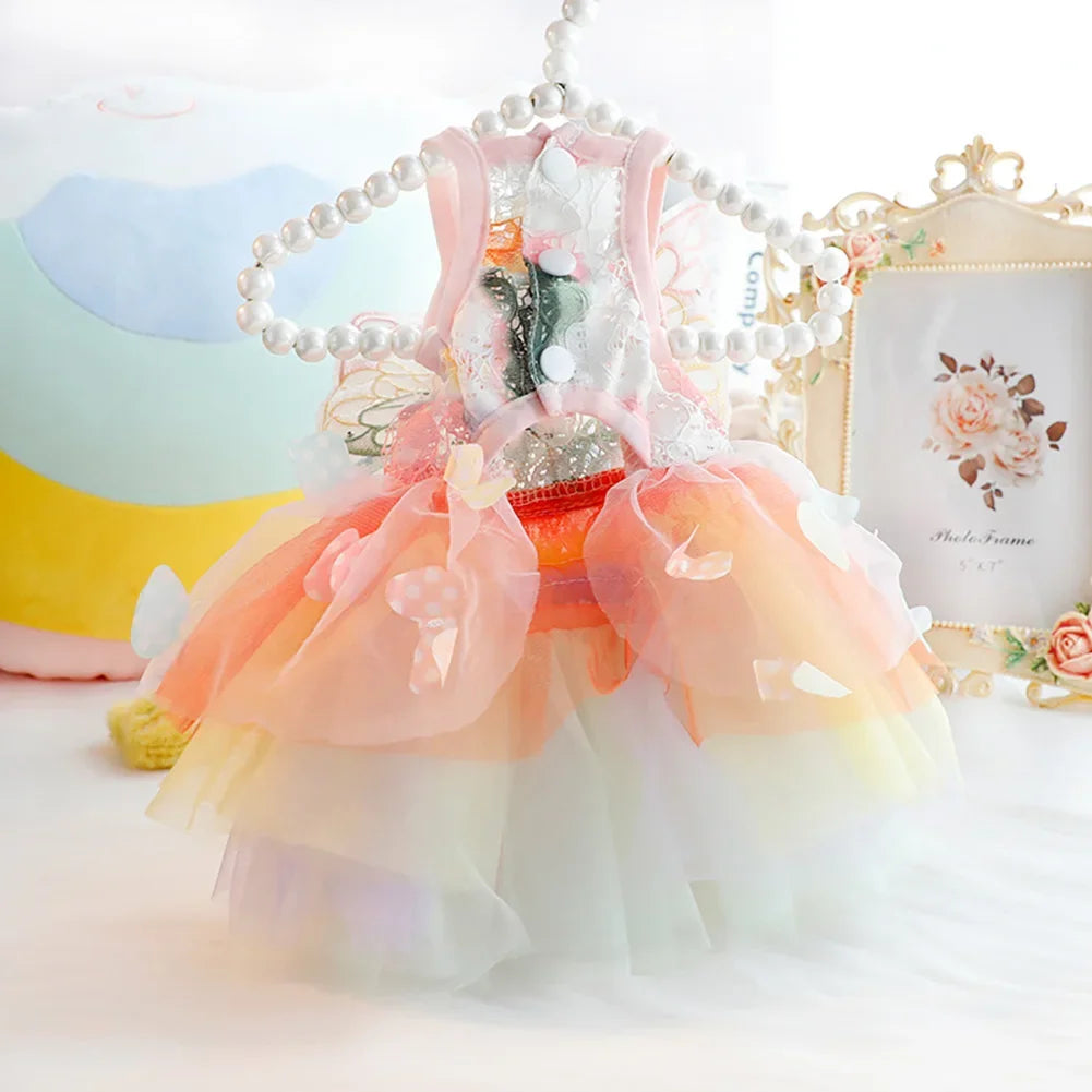 Cat Dog Princess Dress Clothes Rabbit Bunny Kitten Butterfly Costume Schnauzer Chihuahua Puppy Summer Sweet Mesh Dress