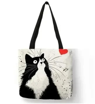 Canvas Bag High-Definition Digital Printed Shopping Bag Cat Pattern Environmentally Friendly And Portable Linen Bag