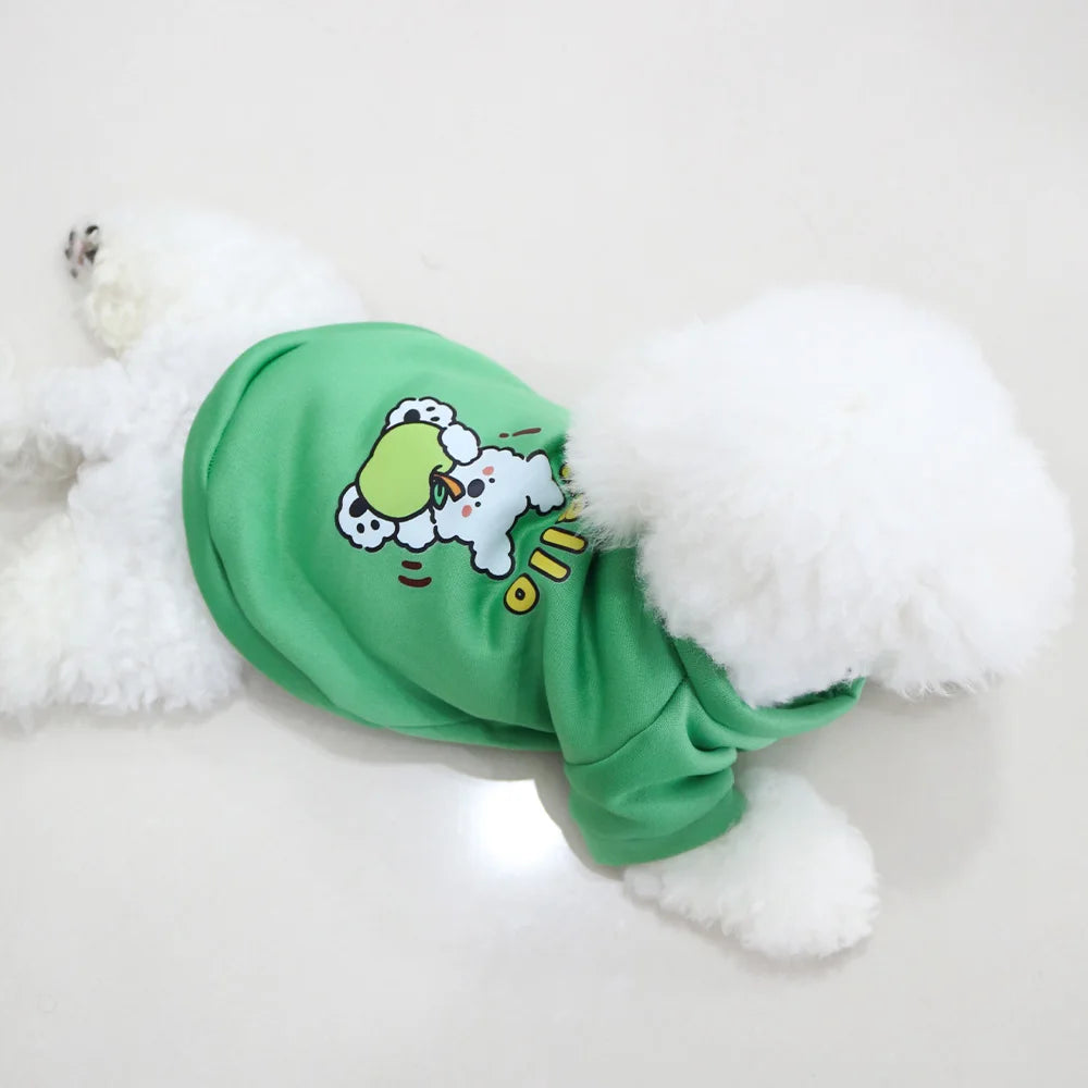 Autumn and winter pet clothes cute little dog cartoon round neck hoodie with plush super cute cat dog universal clothes