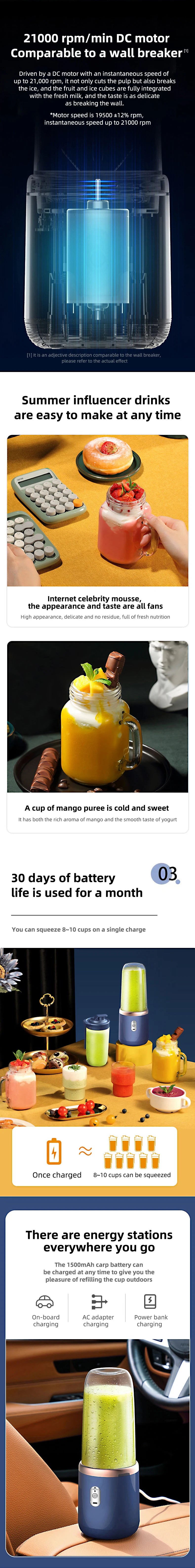 Portable Blender Bottle Electric 6 Blades Juice Smoothie Food Processor