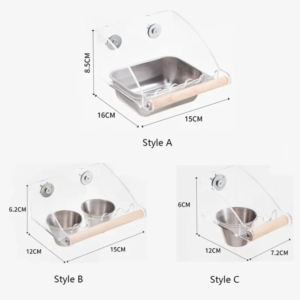 Acrylic Cage Mounted Bird Feeder Large Capacity Anti Splashing Bird Food Dispenser Anti-spread Detachable Parrots Food Container