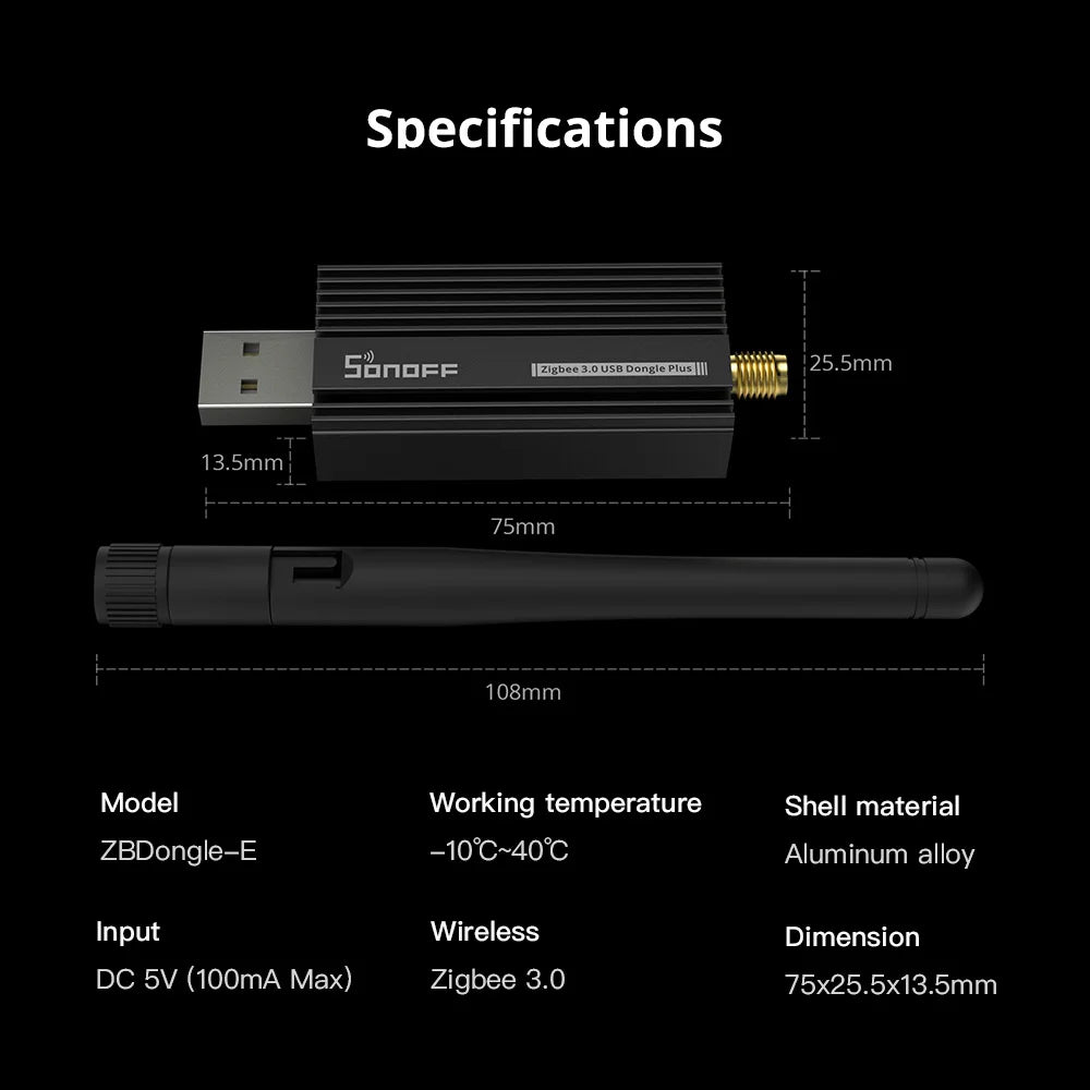 Dongle USB SONOFF Zigbee Dongle-E 3.0 Puerta de enlace universal ZigBee a través de ZHA o Zigbee2MQTT Compatible con SONOFF ZBMINI S26ZBR2 SNZB