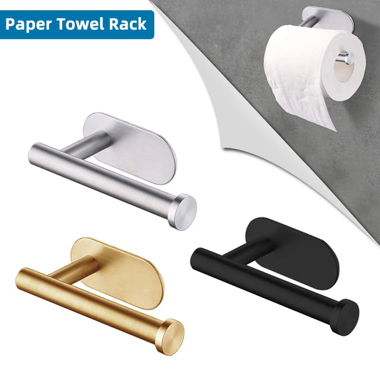 Portarrollos de papel higiénico autoadhesivo de acero inoxidable para montaje en pared, sin necesidad de perforaciones, dispensador de rollos de papel tisú para baño y cocina