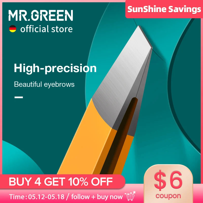 MR Green Stainless Steel Slanted Eyebrow Tweezers Colorful Beauty Tool for Precision Hair Removal