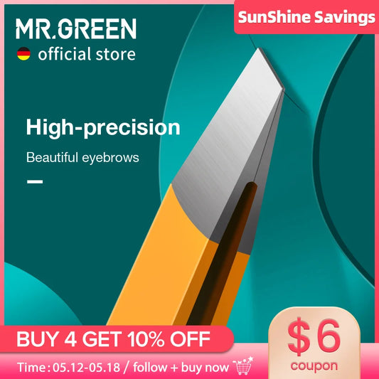 MR Green Stainless Steel Slanted Eyebrow Tweezers Colorful Beauty Tool for Precision Hair Removal