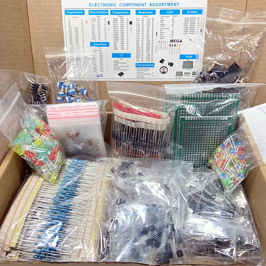1818 Pieces Electronic Components Kit for Hobbyists and Students Including Resistors Capacitors Transistors Diodes LED and PCB Board