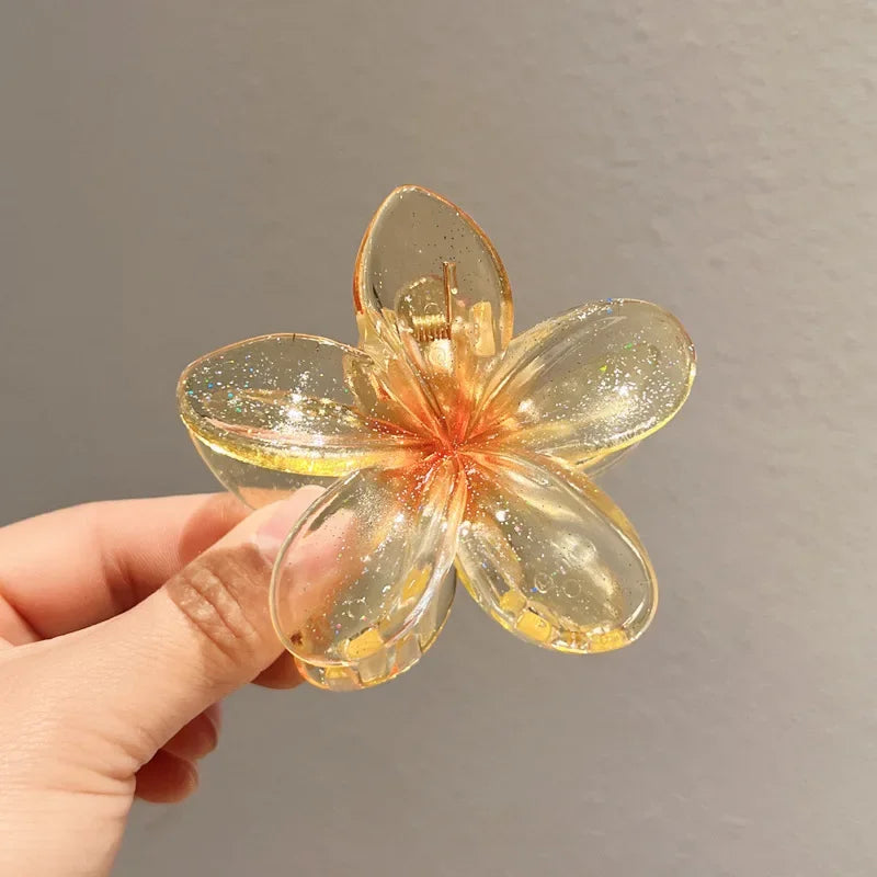 New Fashion Sparkling Flower Claw Clip for Women Transparent Sweet Ponytail Shark Clip Versatile Girl Hair Accessories