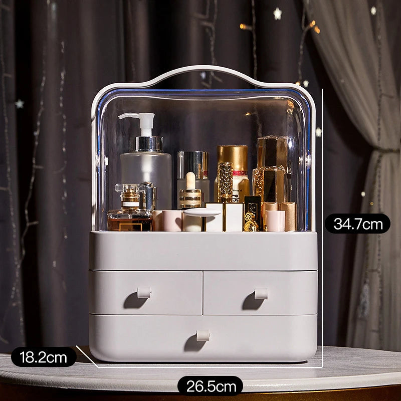Dust Proof Desktop Makeup Organizer with Drawer for Skincare and Cosmetics Storage
