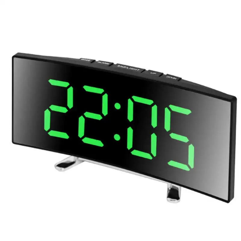 Creative Curved Electronic Clock LED Large Screen Mirror Alarm Clock for Students Silent Multifunctional Desktop Use