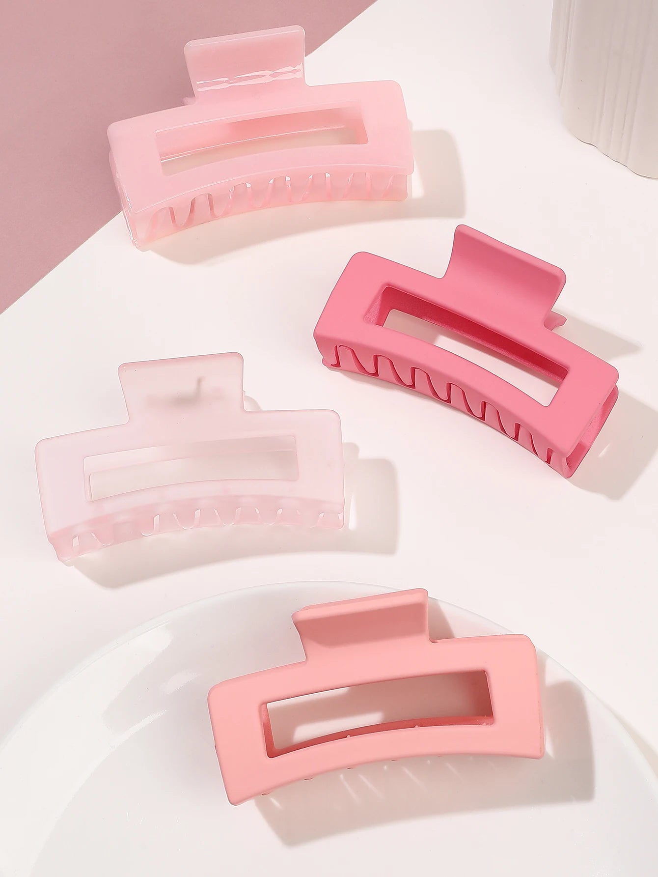 4 Pcs Pink Large Hair Claw Clips 3.4" Non-slip Big Square Matte for Women Girls, Strong Hold Banana Clips for Thick Thin Hair