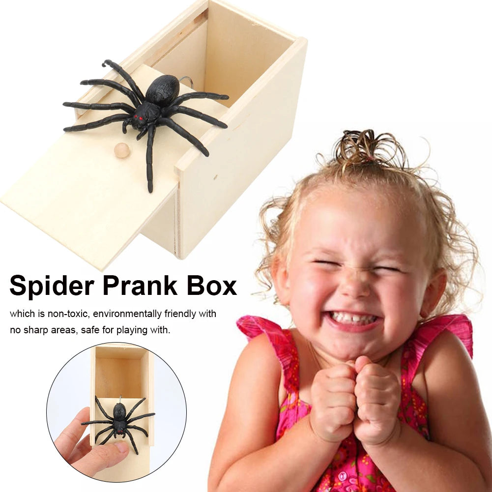 Trick Spider Funny Scare Box Wooden Prank Toy for Friends