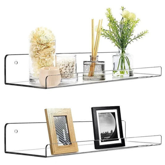 1pc Clear Acrylic Storage Rack Wall Mounted Shelf for Makeup, Books, and Organizing