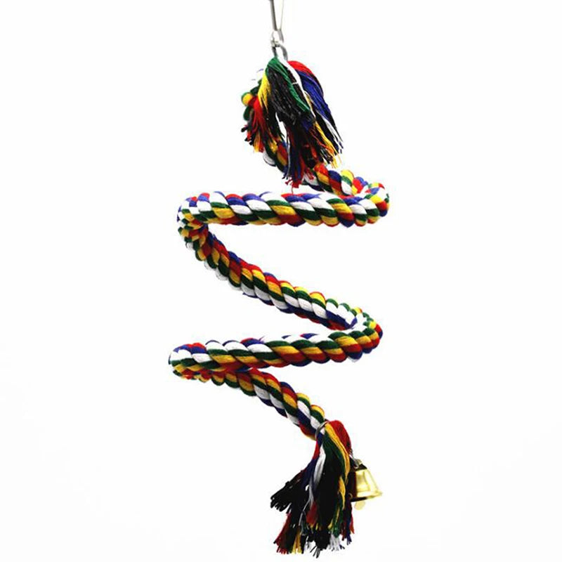 Bird Perch Toy Spiral Cotton Rope Chewing Bar Parrot Swing Climbing Standing Toys with Bell Bird Supplies
