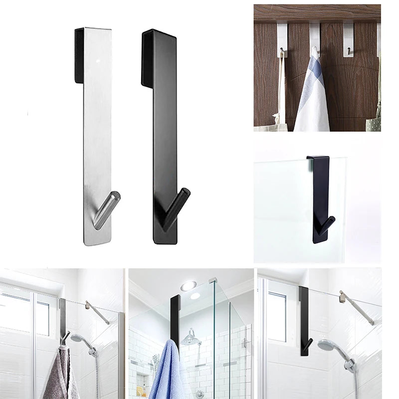 Toallero de acero inoxidable para puerta de ducha con puerta de vidrio, soporte para bata de baño en forma de S