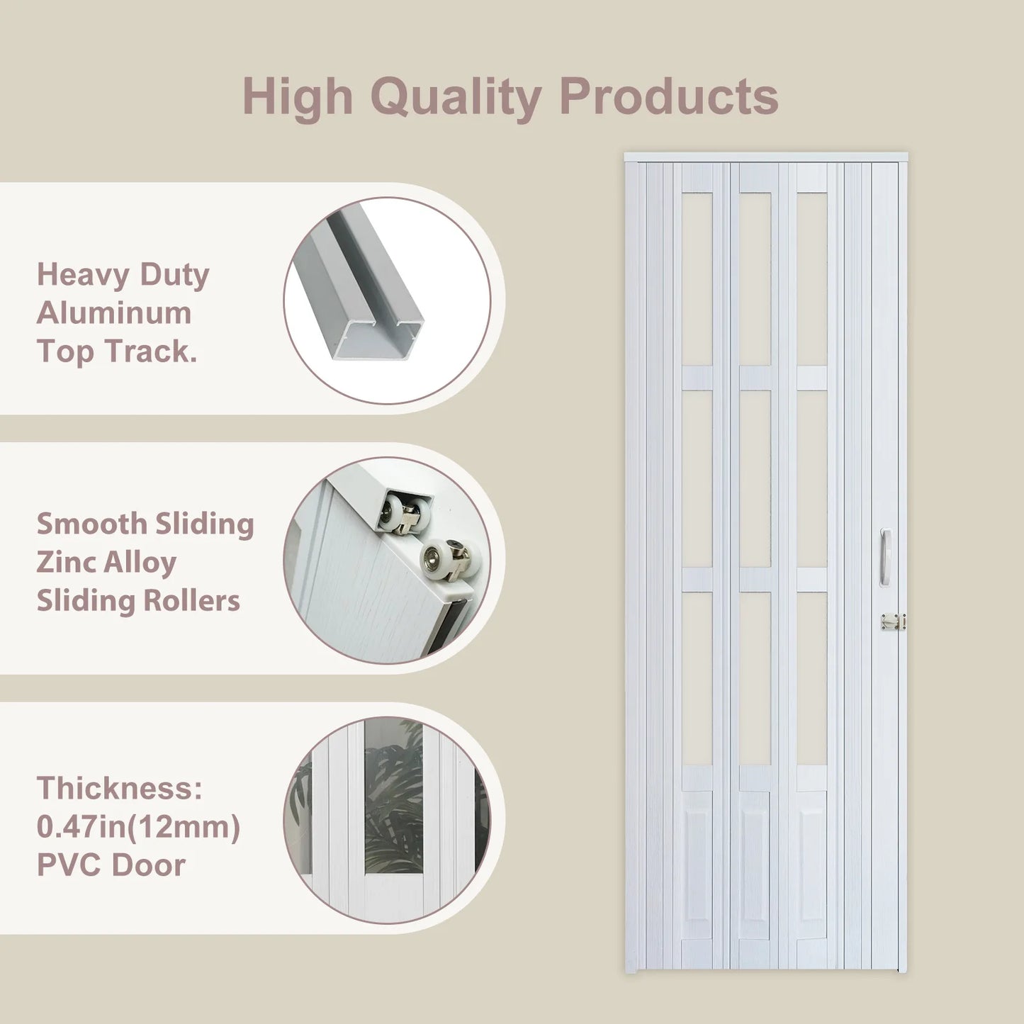 Accordion Door with Clear Panels, Interior Folding Door Includes Hardware and Lock, White Multifold Interior Doors