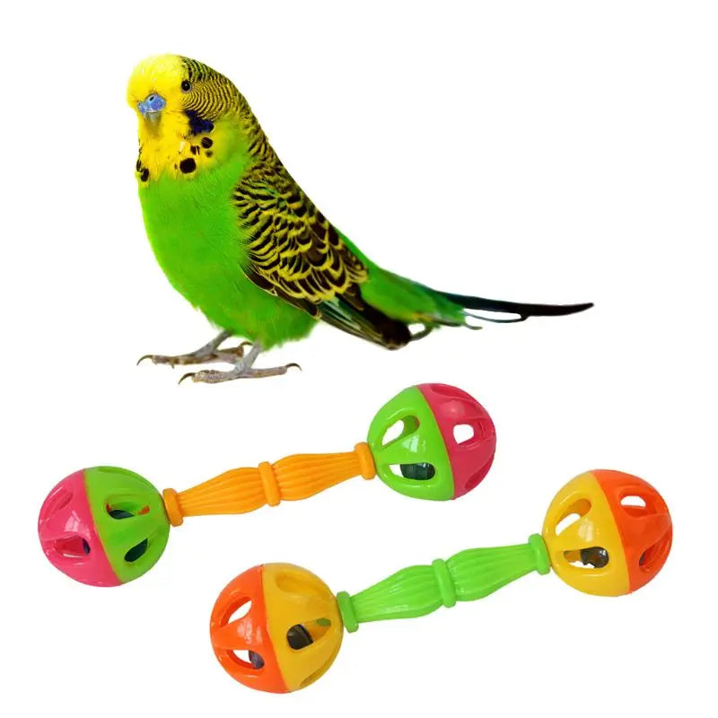 2Pcs Pet Parrot Interactive Colorful Ball with Bells Plastic Toy for Budgie