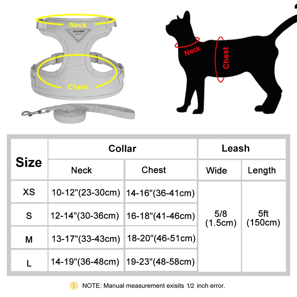 Breathable Nylon Mesh Dog Cat Harness Leash Set Soft Suede Fabric Puppy Cat Harnesses Vest Lead For Small Medium Dogs Cats