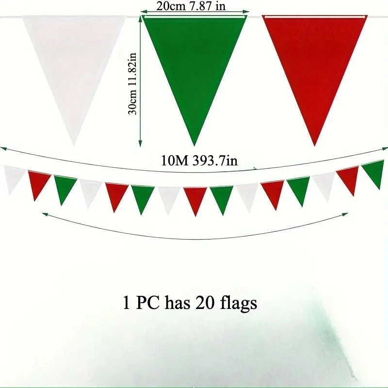 Red White Green Party Bunting 33ft |  Plastic Flags for Christmas Mexican Fiesta | Bulk Stadium Wedding Store Decor