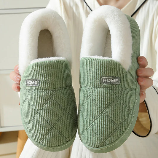 Comwarm New Women Slippers Plush Fur Thick Sole Antiskid