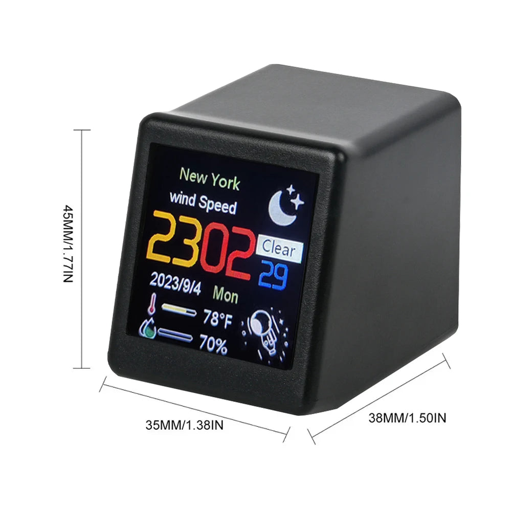 Mini Smart WiFi Weather Station Clock with DIY GIF Animations and Electronic Album for Game Room Decoration