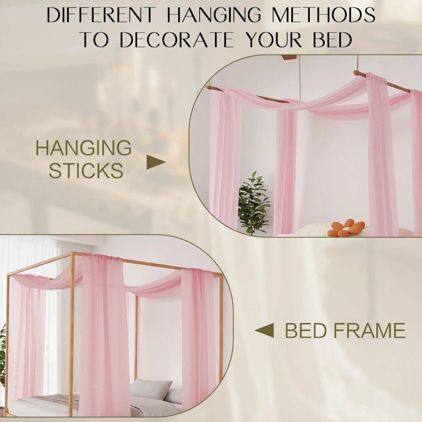 Luxury Pink Sheer Scarf Bed Canopy for Adults Girls Room Decor