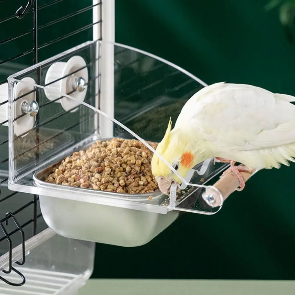 Acrylic Cage Mounted Bird Feeder Large Capacity Anti-spread Bird Food Dispenser Hangable Anti Splashing Parrots Food Container