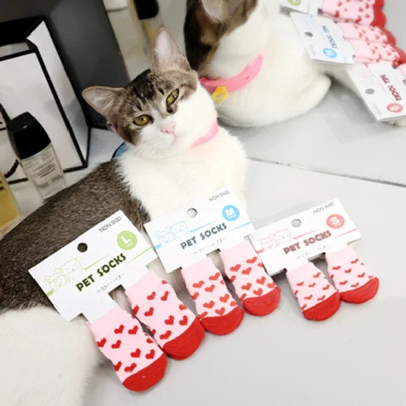 4Pcs/set Pet Dog Socks Anti-Slip Knitted Small Dogs Thick Warm Paw Protector Cute Puppy Cat Indoor Wear Boot Dog Socks