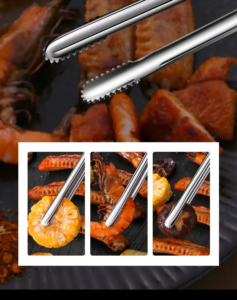 Stainless Steel Grill Tongs Food Clip BBQ Steak Clip Bread Tong Cooking Utensils Party Non-Slip Kitchen Gadgets Accessories