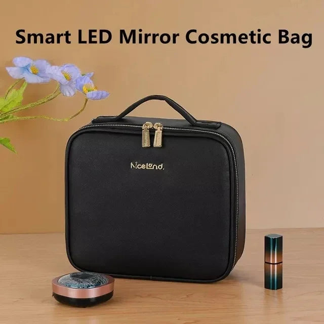 Smart LED Makeup Case with Mirror and USB Charging Waterproof Travel Cosmetic Bag for Women Portable Vanity with Adjustable Lighting