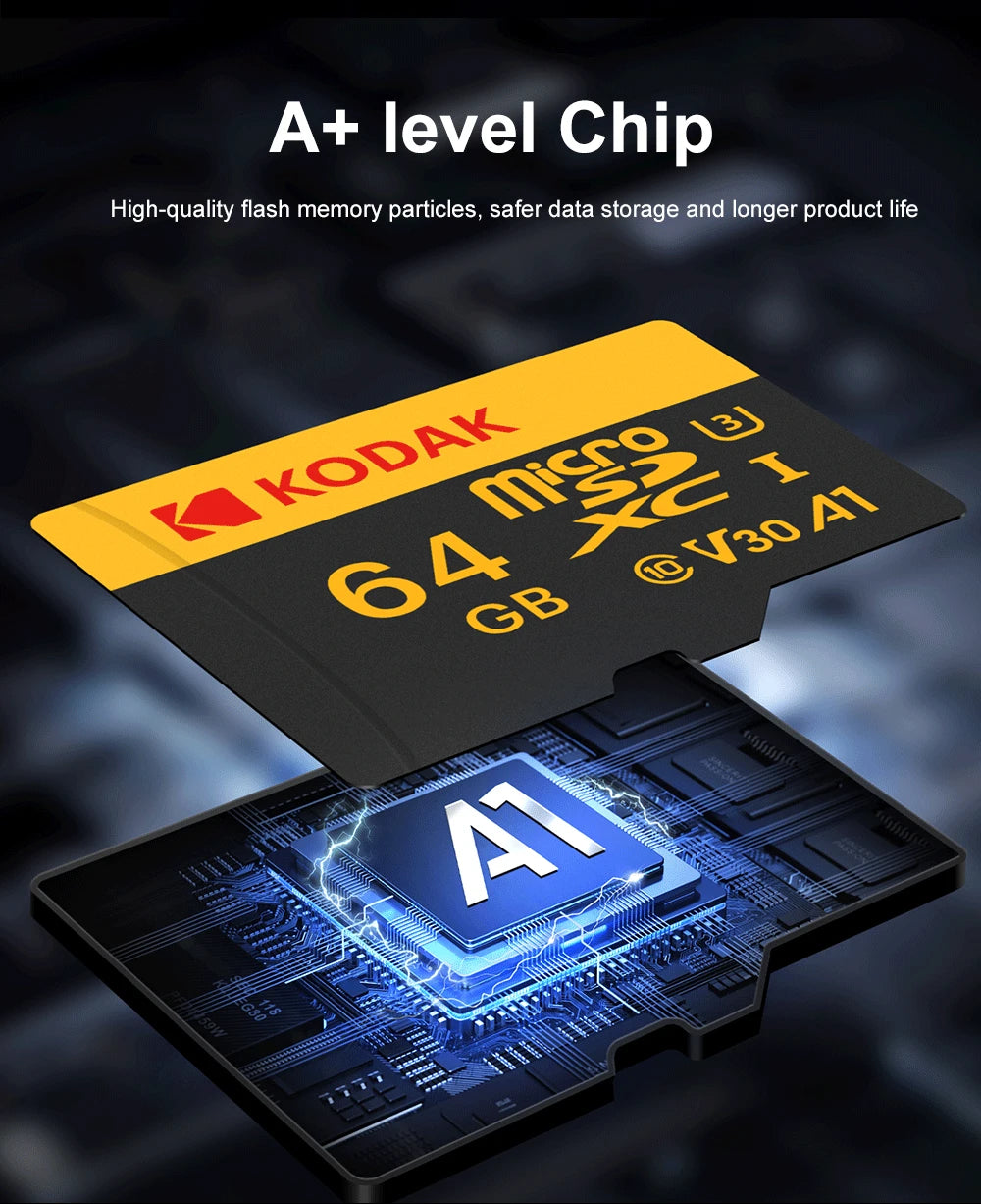 Grabadora de conducción con tarjeta de memoria KODAK de 32 GB y 64 GB, tarjeta de memoria Micro SD para teléfono móvil, PC, auriculares, altavoces, cámara HD, interruptor de juego