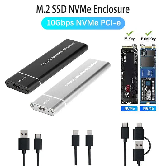 Carcasa para SSD USB 3.1 M.2, carcasa para dispositivos móviles, compatible con el protocolo NVME, carcasa para disco duro externo de metal sólido tipo C, carcasa para computadora portátil, teléfono SSD