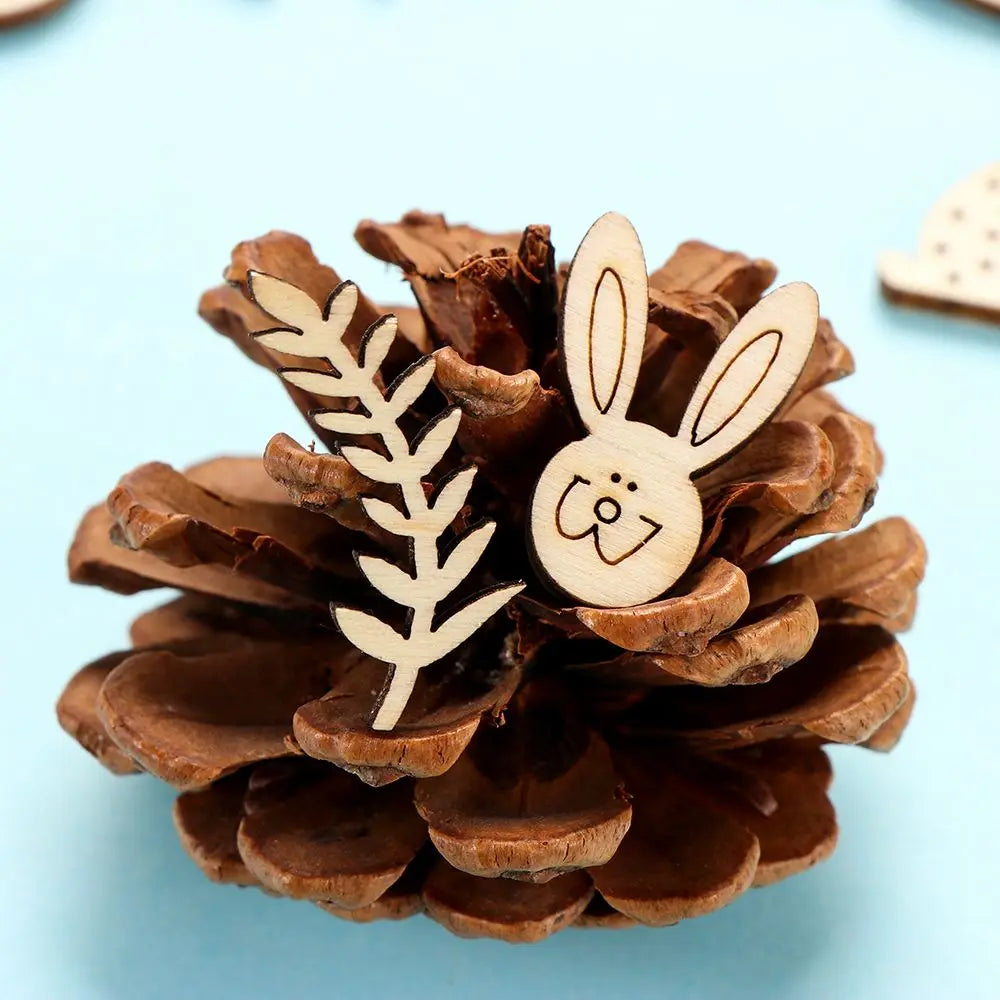 50pcs Happy Easter Rabbit Eggs Wooden Craft Ornaments