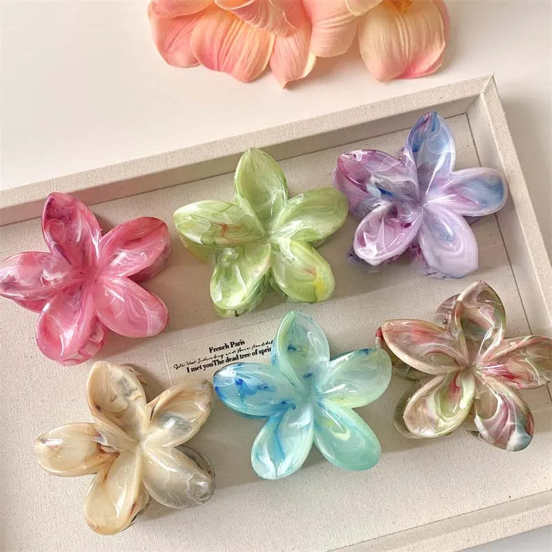 Summer Acrylic Flower Hair Clip for Women Marble Texture Hair Claws Clips Trendy Girl Hairpin Korean Hair Accessories Headwear