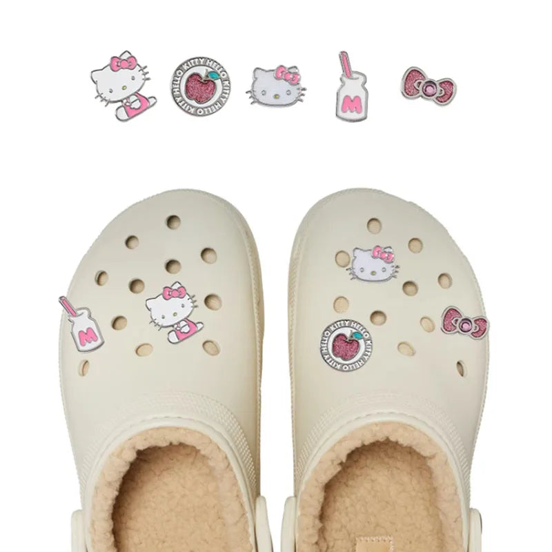 5pcs/set Metal Buckle Sanrio Hello Kitty Shoe Charms Set Cute Detachable Decorations for Clogs & Sandals Accessories for Women