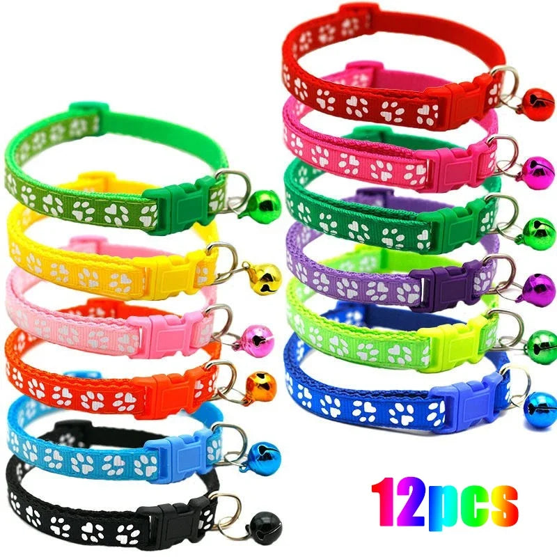 1/3/6/12/18Pcs Pet Collar With Bell Footprints Colorful Dog, Dog, Cat Accessories Cat Collar Adjustable Bell Ring Necklace Pet