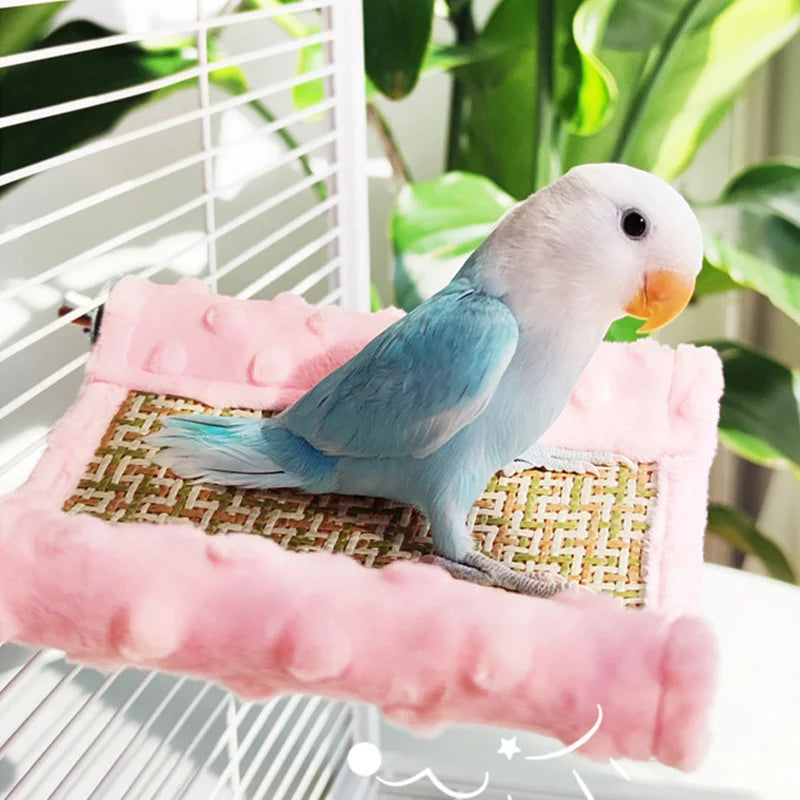 Warm Plush Bird Hammock Parrot Hanging Bed Rattan Bird Sleeping Bed Double Layer Parrot Hamster Hammock Small Pet Supplies