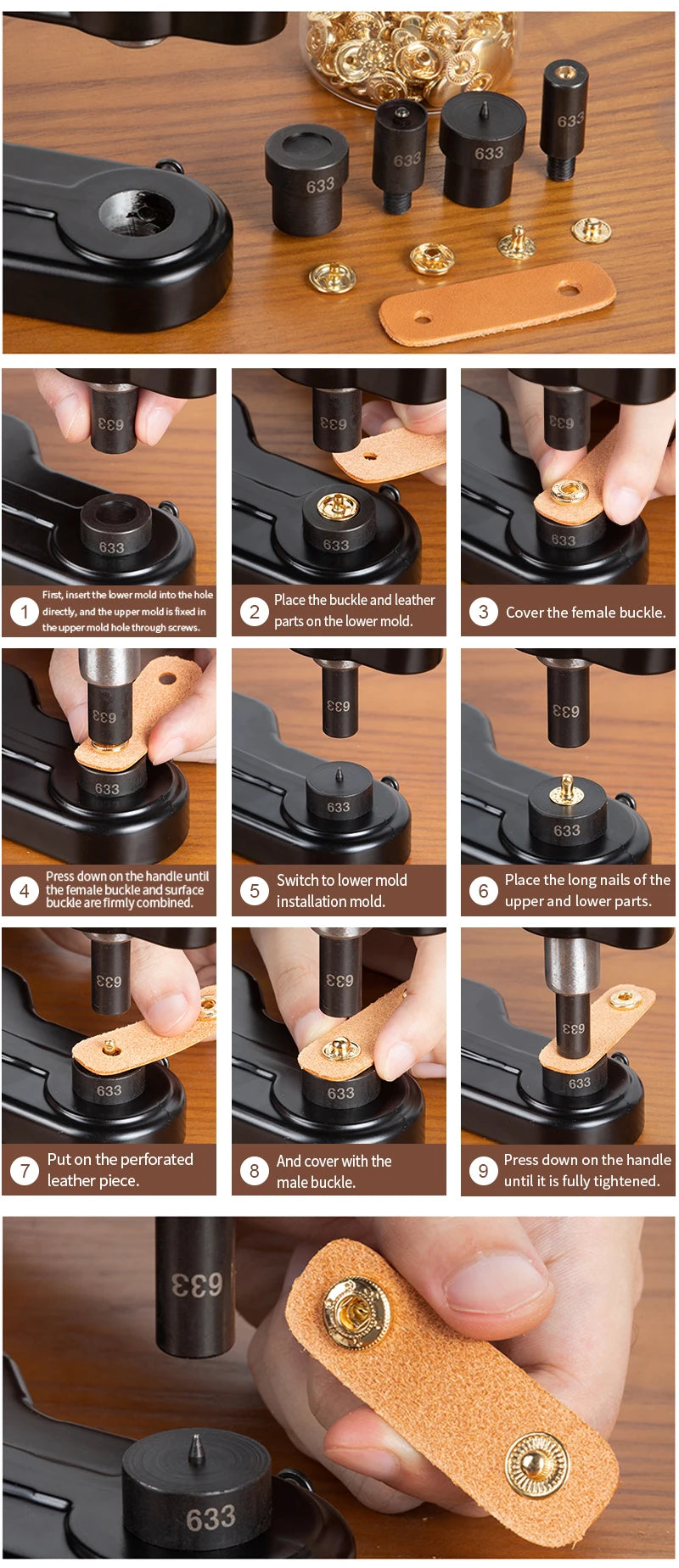 WUTA Manual Button Installation Tool for DIY Crafts Mute Punching Mushroom Rivets and Eyelets Hand Pressing Tool