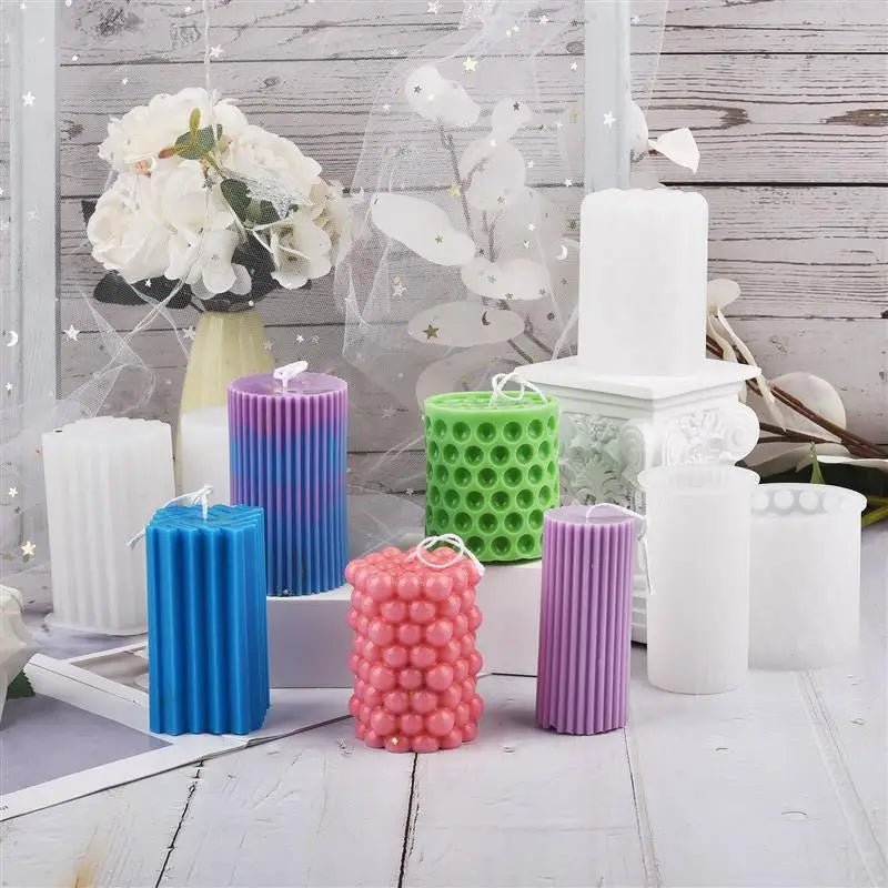 Classical Striped Roman Cylindrical Silicone Candle Mold for DIY Handmade Candles