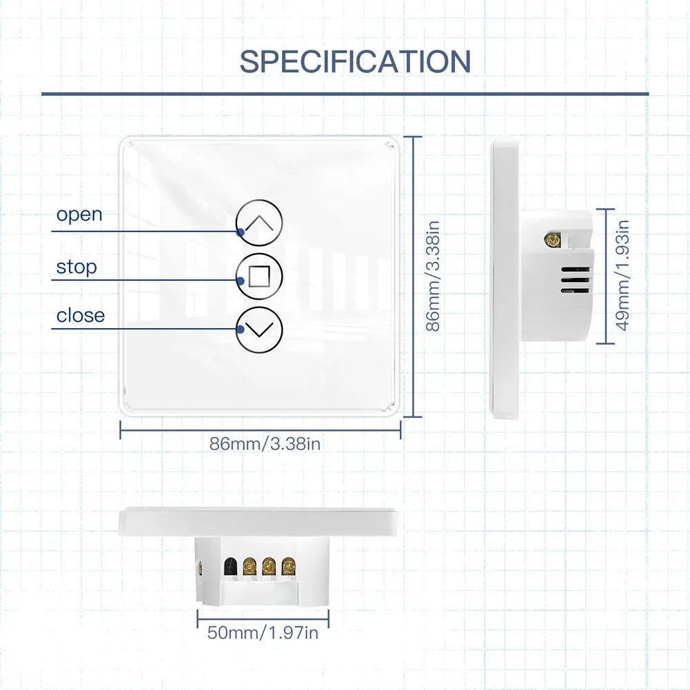 Interruptor de cortina táctil de vidrio con arco inteligente 2.5D WiFi RF433 para persianas enrollables y contraventanas Smart Life/Tuya APP funciona con Alexa y Google Home