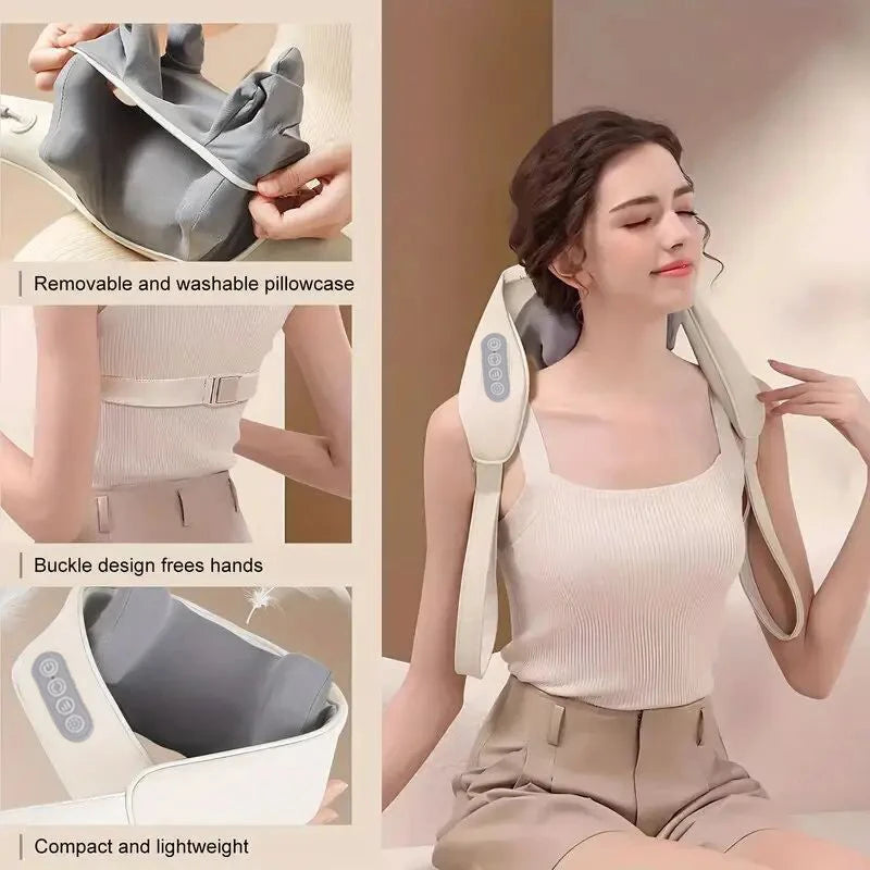 Neck Massager with low Heat Back Shoulder Massager Area Coverage Bionic kneading Wireless Massage