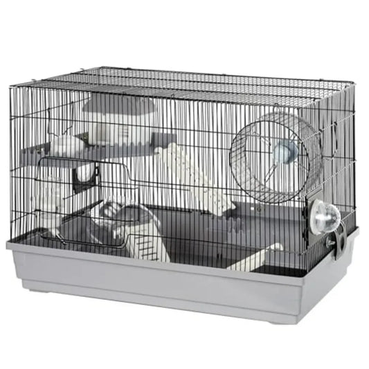 Multilevel hamster cage starter kit with spacious platforms exercise wheel hidehouse water bottle bathtub ladders and food bowl