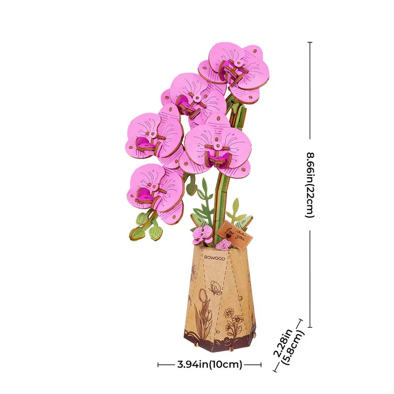Robotime DIY Wooden Flower Purple Moth Orchid Flower Pink Tulip Chamomile Crafts  Wooden Flower Gift for Mom Wife Friends