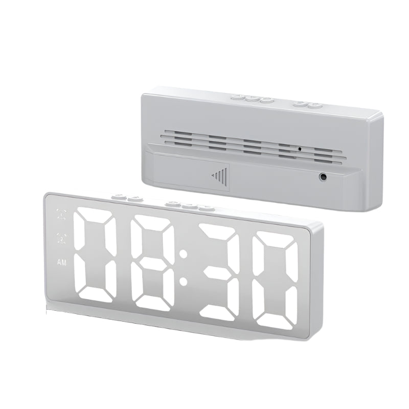 LED Mirror Table Clock with Digital Alarm and Snooze Function