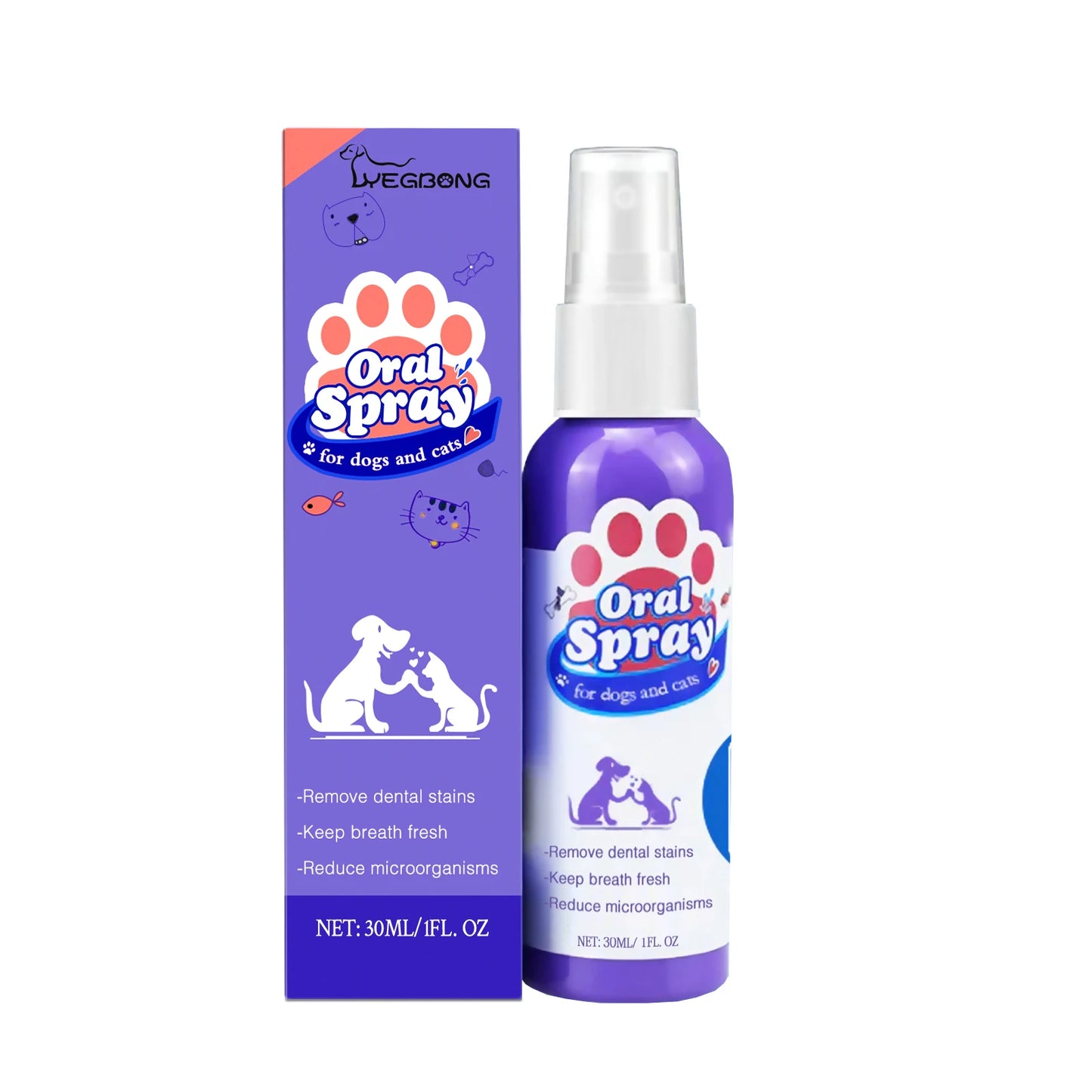Pet Dental Spray for Dogs and Cats Freshen Breath Remove Plaque Tartar Oral Care Water Additive Easy Use 30ml No Brush Needed